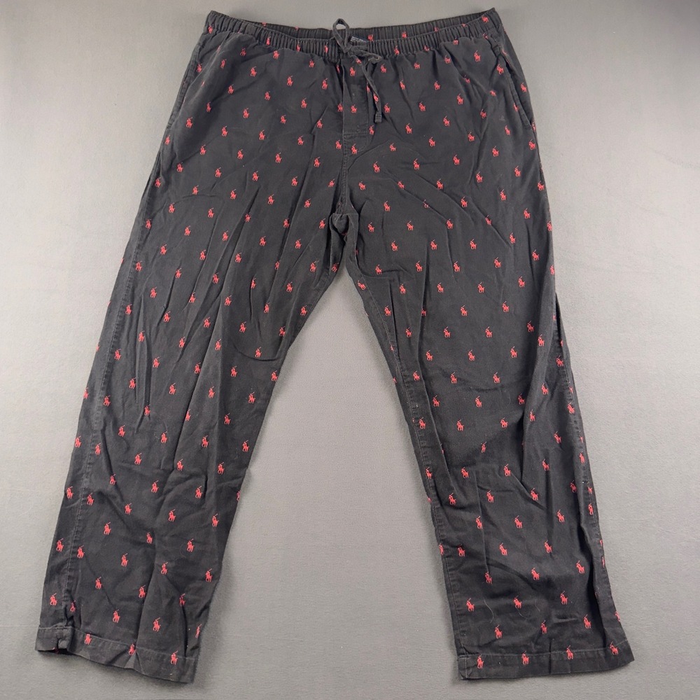 Polo Ralph Lauren Mens Black Red Pony Logo Cotton Pajama Sleep Pants Medium